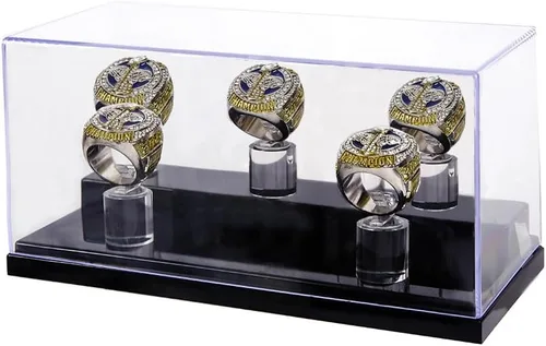 Vista 10 de Caja de exhibición de anillo de campeonato de 4 ranuras Para béisbol, softbol, fútbol, deportes, anillo de escuela secundaria (Cuatro agujeros-1)