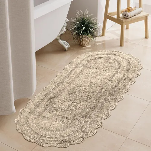 Vista 66 de Chardin home Alfombra de baño de ganchillo beige, alfombra de baño ovalada 100% algodón con borde de ganchillo artesanal hecho a mano, alfombra