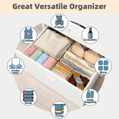 Vista 7 de Criusia Organizador de cajones de ropa, paquete de 8 organizadores de cajones para ropa interior, caja de almacenamiento de tela plegable