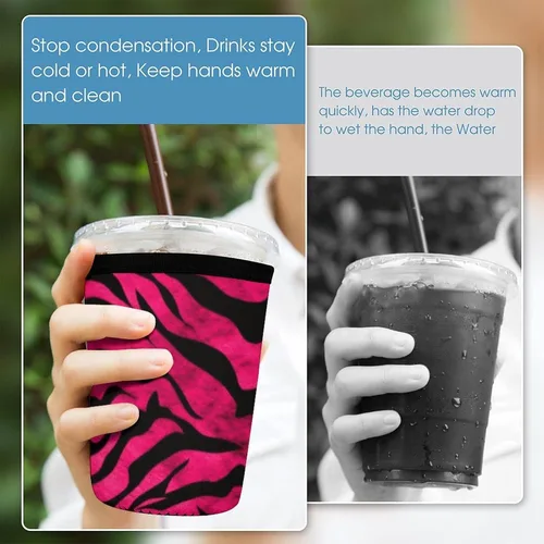 Vista 5 de Little Fat Tiger Head Wild Meerkats Zebra Tiger Leopard Reusable Insulated Neoprene Iced Coffee Cup Sleeves 3 Sizes Diving Material Cup Durable
