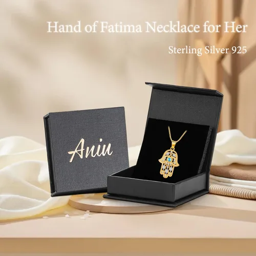 Vista 86 de Aniu Joyería de plata de ley 925 Hamsa de Fátima para mujer con circonita cúbica, viene con caja de regalo negra