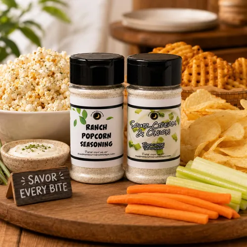 Vista 5 de Condimento de palomitas de maíz Paquete variado de 2 Ranch Crema agria y cebolla Batidores de 3.5 onzas Fabricado en lotes pequeños
