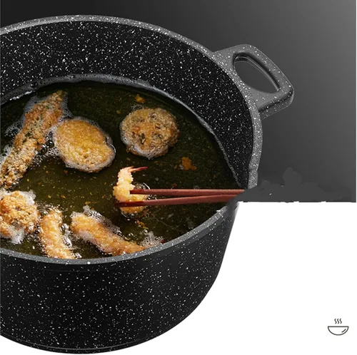 Vista 4 de Olla de sopa de piedra médica – Sartén antiadherente extra grande para el hogar, olla de sopa con tapa de vidrio, cacerola de dos manos, cocina