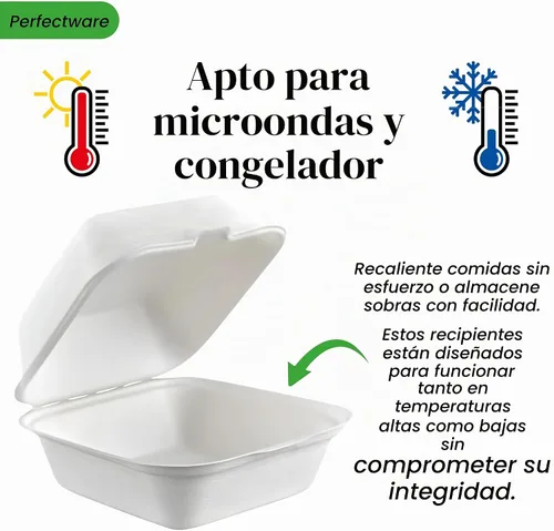 Vista 4 de Recipientes de comida para llevar con un solo compartimento 100% compostable, 6 x 6 pulgadas. 25 envases, bagazo desechable natural, biodegradable