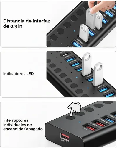 Vista 13 de Hub USB alimentado, concentrador USB 3.2 de 16 puertos AGEEN