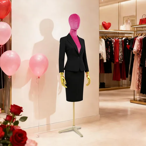 Vista 4 de Rose Red Velvet Dress Form Mannequin - Adjustable Height 63-80" Female Torso with Gold Tripod Stand & Detachable Base for Bridal Shop, Clothing
