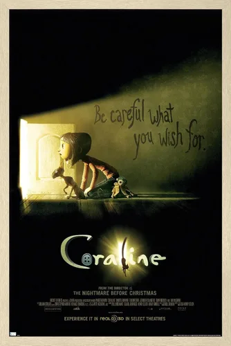 Vista 7 de Trends International Coraline - Póster de pared con texto en inglés «Be Careful» Versión enmarcada de caoba