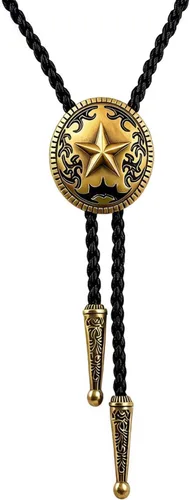 Vista 17 de BRBAM - Corbata de cuero estilo retro con diseño de vaquero occidental y estrella solitaria para hombre Estilo 3 - Bronce