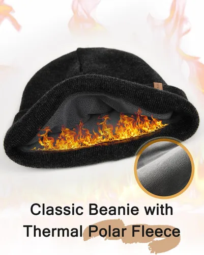 Vista 3 de FURTALK Gorro de invierno con forro polar para hombre, doble capa, elegante, tejido con puños, sombrero liso