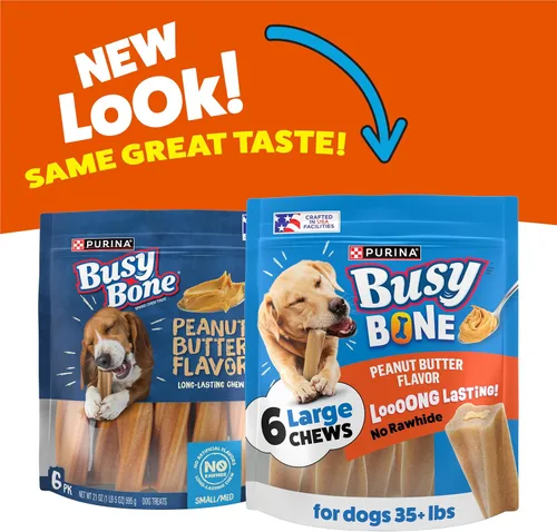 Vista 2 de Purina Busy Bone - Golosinas masticables para perros adultos, mantequilla de maní, bolsa de 6