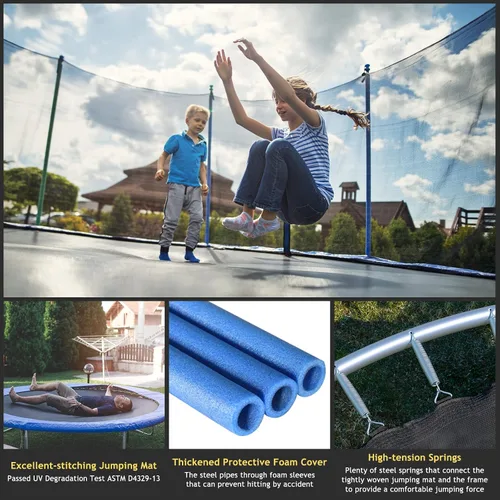 Vista 4 de Giantex Trampolín de 8 pies, 10 pies, 12 pies, 14 pies, 15 pies, 16 pies, para niños y adultos, cama elástica con red aprobada por ASTM, tubos
