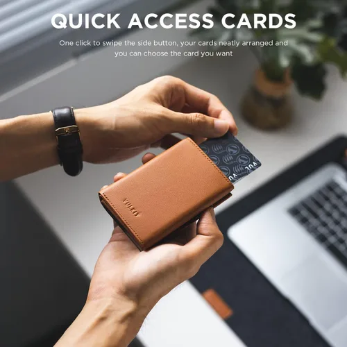 Vista 3 de VULKIT Cartera con tarjetero con bolsillo para monedas, cierre magnético, tarjetas desplegables con ventana para identificación, cartera de cuero