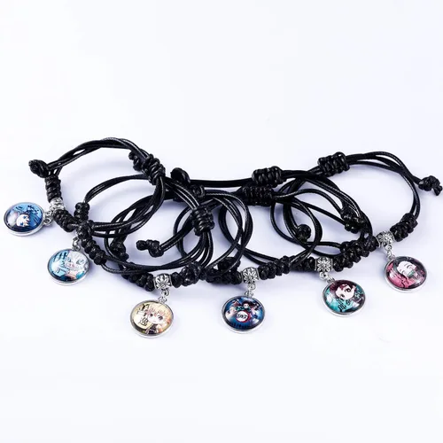 Vista 4 de 6 pulseras de piel trenzada de anime, joyería de cristal, regalo de piedras preciosas