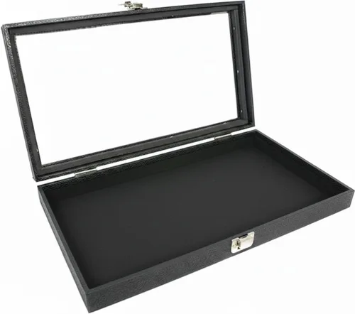 Vista 11 de Novel Box - Caja organizadora de joyas, cuero sintético negro, 6 x 3.75 x 2 pulgadas, caja de joyería de cristal de tamaño pequeño con tapa
