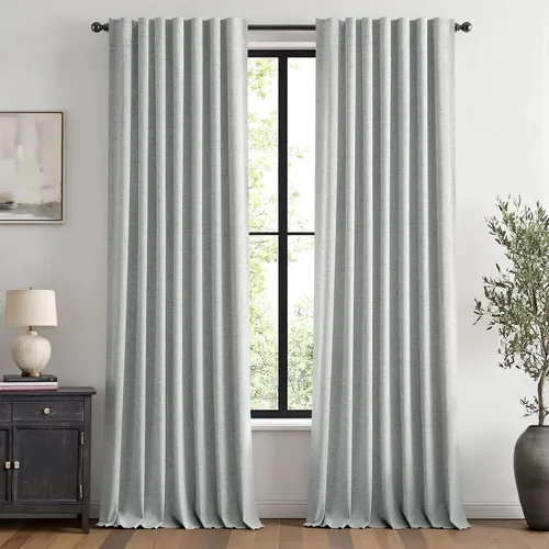 Vista 88 de MIULEE Cortinas de lino 100% opacas para dormitorio, marfil sólido, decoración de lujo, aislamiento térmico, cortinas oscurecedoras para sala