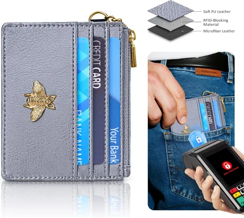 Vista 96 de SEAVILIA Tarjetero llavero cartera para mujer con ventana de identificación RFID monedero regalo abeja delgada minimalista pequeña cartera