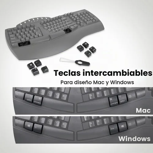 Vista 6 de Perixx Periboard-612B - Teclado Inalámbrico Ergonómico Split con Modo Dual 2.4G y Función Bluetooth, Compatible con Windows 10 y Mac OS X System