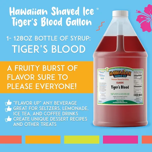 Vista 3 de Hawaiian Shaved Ice Jarabe de un galón, sabor sangre de tigre, excelente para granizados, sodas italianas, paletas heladas y más, no necesita
