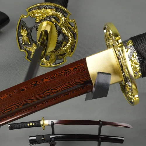 Vista 15 de Espada samurái Wakizashi hecha a mano, Katana de espiga completa, espada media, cuchillos japoneses hechos a mano listos para la batalla