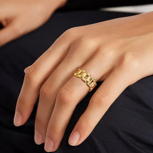Vista 3 de VNOX Fashion - Anillo de acero inoxidable chapado en oro de 18 quilates con doble cheurón para mujer