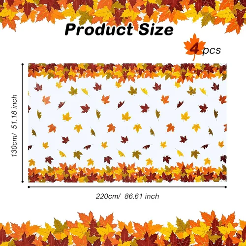 Vista 2 de Mantel de hojas de otoño de Acción de Gracias, hoja de arce, impermeable, rectangular, de plástico, para decoración de Acción de Gracias, cortina