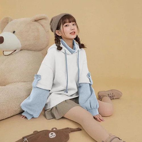 Vista 5 de GAEIOWSS Linda sudadera con capucha de oso marrón para mujer, sudaderas Kawaii de manga larga, Marrón