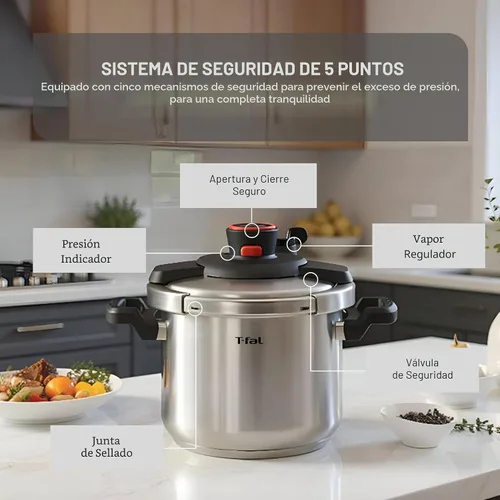 Vista 4 de Olla a presión eléctrica T-Fal 12 en 1, multifuncional programable con 25 programas integrados inteligentes, olla de cerámica antiadherente