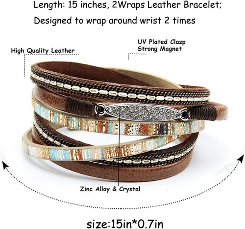 Vista 2 de TGLS Pulsera de cuero multicapa brillante para mujer, pulseras apilables, Cuero