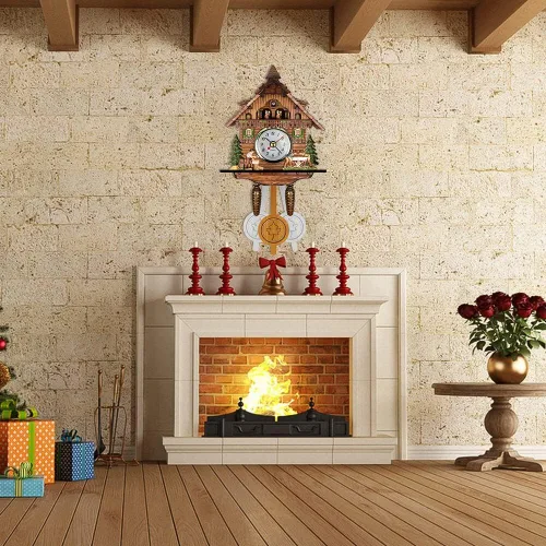 Vista 4 de Surakey Reloj de pared de madera, decoración de reloj pequeño, reloj en forma de cuco, péndulo antiguo tradicional con búho y péndulo, reloj