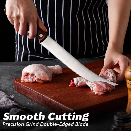 Vista 2 de TAN REN Cuchillo para romper carnicero de 8 pulgadas, acero inoxidable para cortar carne, corte de pechuga con funda, mango de madera ergonómico