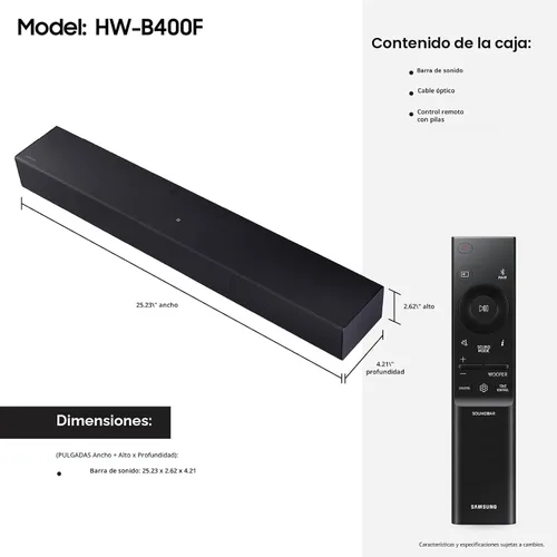 Vista 2 de Barra de sonido Samsung Serie B HW B400F 2.0 canales con subwoofer incorporado (Modelo 2025) Un control remoto, expansión de sonido envolvente, modo