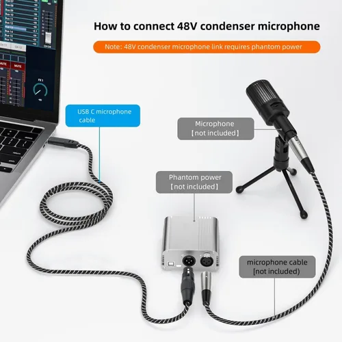 Vista 4 de XLR a USB C de 6.6 pies, cable de audio de grabación profesional XLR hembra a USB tipo C, para micrófonos a teléfono móvil/portátil/tableta