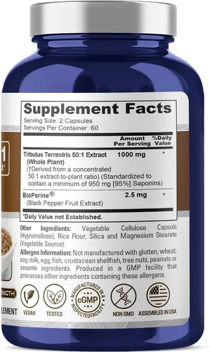 Vista 2 de NusaPure Tribulus Terrestris, 1000 mg, 120 cápsulas vegetales (sin OMG, vegano)