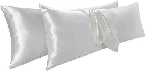 Vista 14 de Vonty 2 fundas de almohada de satén estándar – Fundas de almohada de 20 x 26 pulgadas, fundas de almohada negras para proteger la piel y el cabello