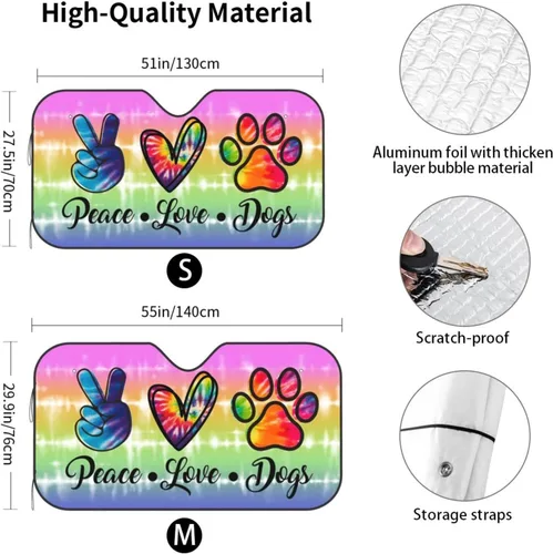 Vista 2 de YETTA YANG - Parasol para parabrisas delantero con diseño de arcoíris, amor, paz, patas de perros, protector plegable para el sol del automóvil