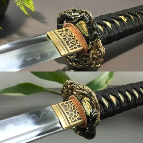 Vista 4 de Espada Katana real de acero 1095 de 41 pulgadas, espiga completa, hecha a mano, espada samurái japonesa