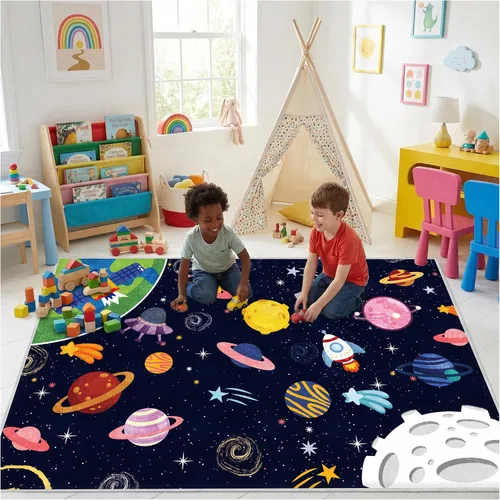 Vista 10 de Alfombra de coche de carretera para niños, 31 x 47 pulgadas, alfombra de pista de carreras de ciudad, alfombra de carreras para niños, alfombra