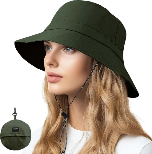 Vista 15 de NPQQUAN Sun Bucket Hats for Woman Men Lightweight Sun Hat Packable Foldable Beige