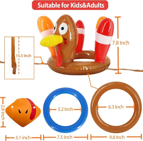 Vista 3 de Paquete de 3 juegos de lanzamiento de anillos de Acción de Gracias, juguetes inflables para niños, juegos de lanzamiento de sombrero de pavo
