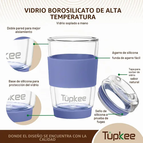 Vista 2 de Vaso de vidrio de doble pared, taza de café de viaje de vidrio de 8 Jacaranda
