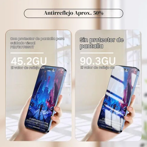 Vista 3 de PERFECTSIGHT Sapphire - Protector de pantalla antideslumbrante y antiluz azul, diseñado para iPhone 14 Pro Max, protección ocular de vidrio templado