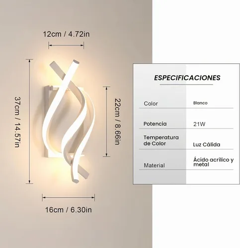 Vista 2 de DELIPOP Aplique de pared LED moderno, lámpara de pared interior espiral de 3000 K, lámpara de pared LED acrílica de 21 W para pasillo, baño