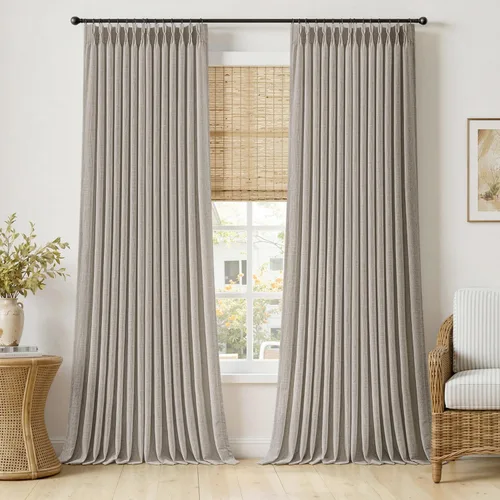 Vista 32 de MIULEE Cortinas de lino gruesas con pinzas plegadas de 96 pulgadas de largo, 2 paneles para sala de estar y dormitorio, cortinas de ventana Natural