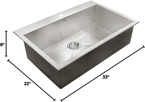 Vista 5 de Houzer Bellus Fregadero de cocina de acero inoxidable: 33 pulgadas de montaje superior de 1 orificio 60/40 doble cuenco con colador y rejillas
