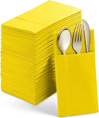 Vista 13 de Paquete de 50 servilletas desechables de lino con bolsillo integrado para cubiertos, tela preplegada azul como servilletas de papel para bodas
