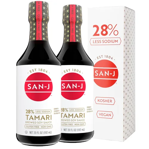 Vista 8 de San-J - Salsa de soja tamari ligera sin gluten con 50% menos sodio - Hecha con 100% soja - Especialmente elaborada - Botella de 10 fl oz