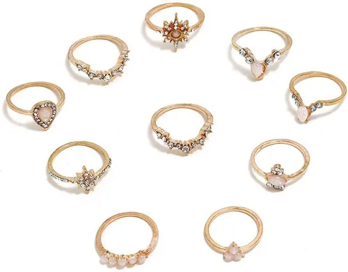 Vista 3 de CSIYANJRY99 6-16 anillos apilables para nudillos para mujeres, adolescentes y niñas, anillos bohemios vintage, apilables, dorados, plateados, midi