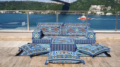 Vista 2 de arabicsofa Sofá Tradicional Árabe para Piso – Juego de Cojines Modulares para Sala de Estar Azul