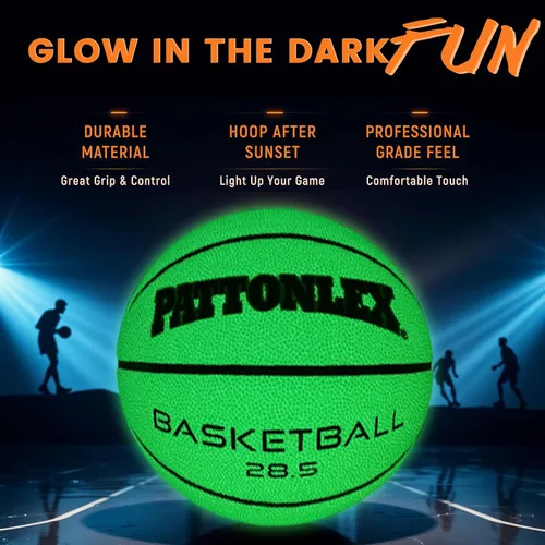 Vista 4 de Balones de baloncesto que brillan en la oscuridad de cuero verde brillante para interiores y exteriores, tamaño oficial 7-29.5, tamaño 6-28.5
