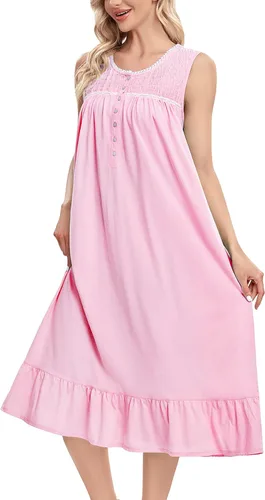 Vista 2 de IZZY + TOBY Camisones de algodón ligero para mujer, camisón de algodón sin mangas, camisón de media pantorrilla para mujer